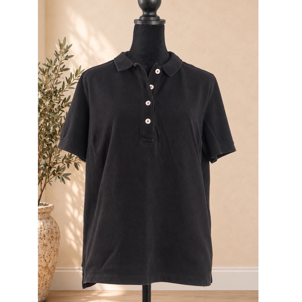 Gretchen Scott Gripeless Cotton Piqué Polo Shirt Black Pink Contrast Trim Size L